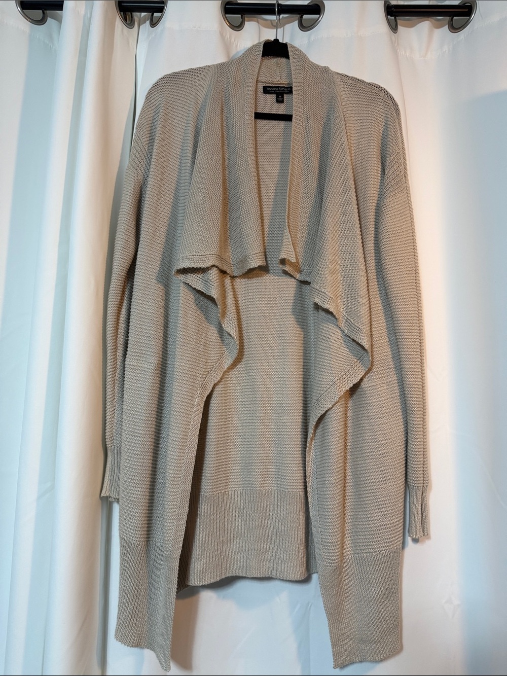 100% Italian Linen Banana Republic Taupe Coastal Grandma Cardigan Pocket SZM B10